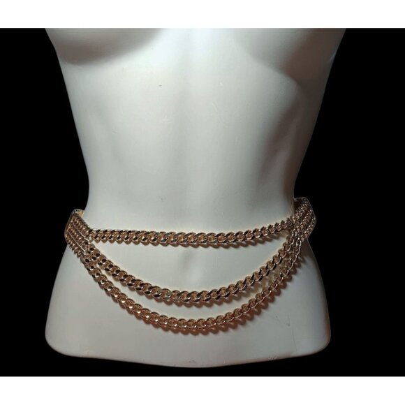 Stretch Belt Triple Gold Tone Curb Chain Waist Jewelry Heavy Club Style for 28\